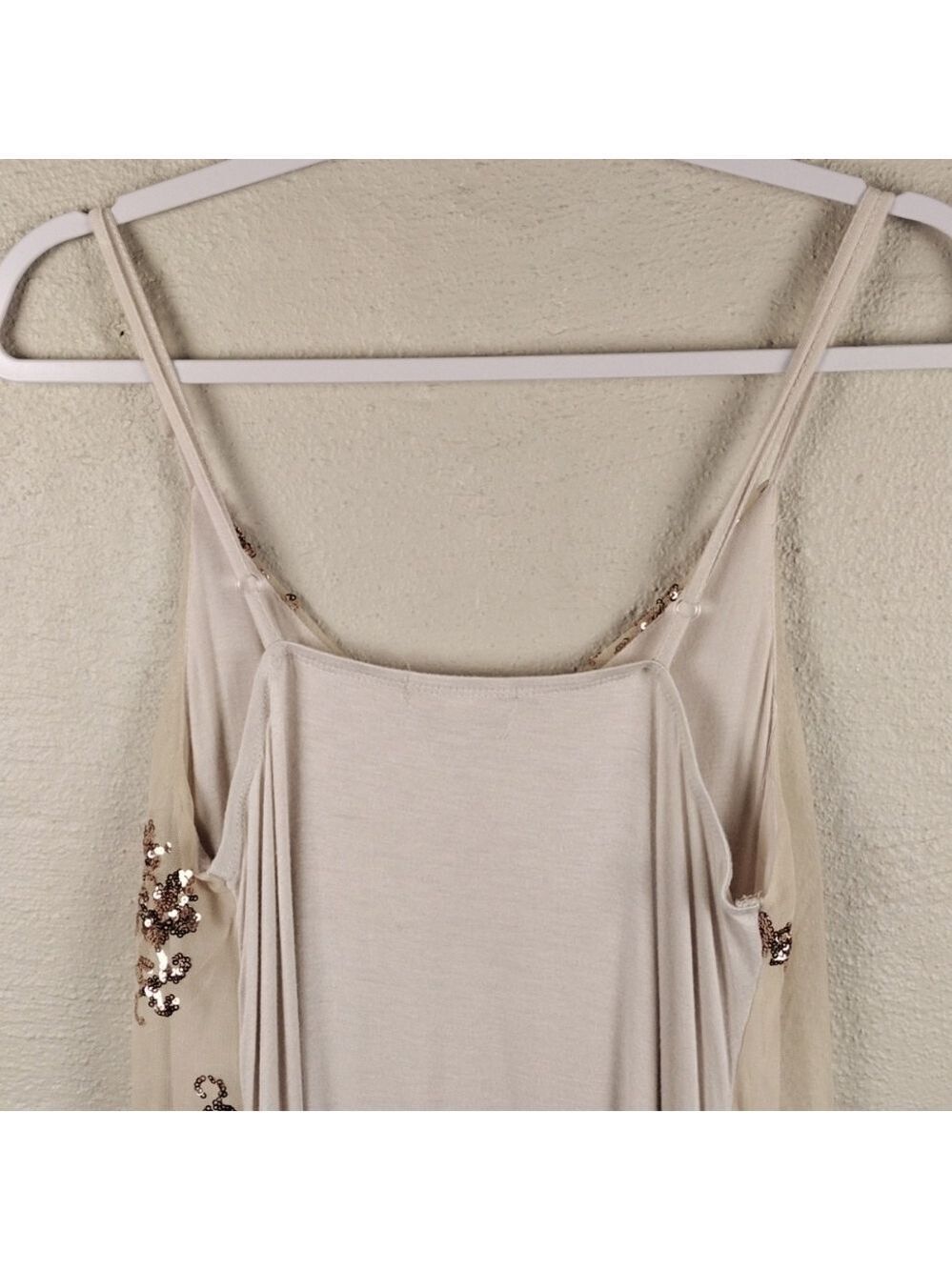 About A Girl Cream Tan Tulle Metallic Sequin Overlay Spaghetti Strap Tank Top - Picture 12 of 16